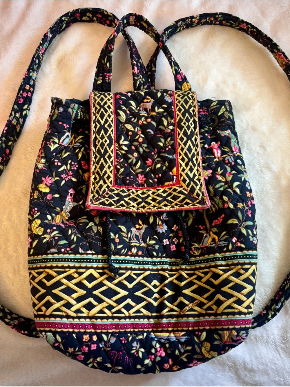 Vera Bradley Ming Drawstring Backpack Retired Floral Quilted Vintage Y2K Retro